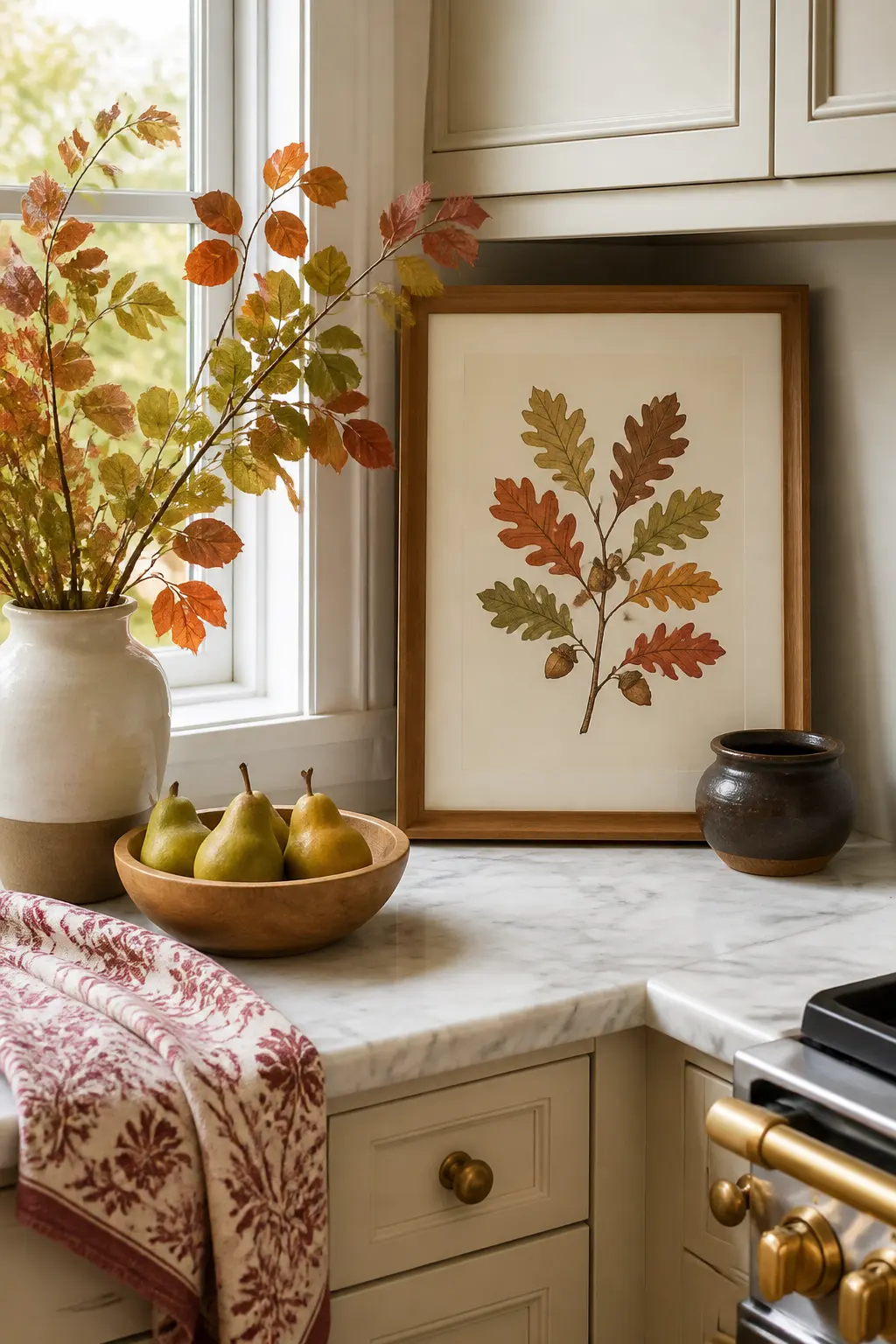 Seasonal Print in a Frame Propped on the Counter Corner