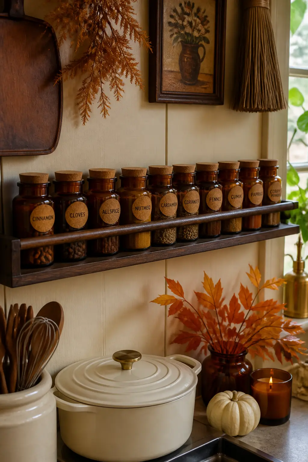 Spice Jars Decanted into Matching Amber Glass
