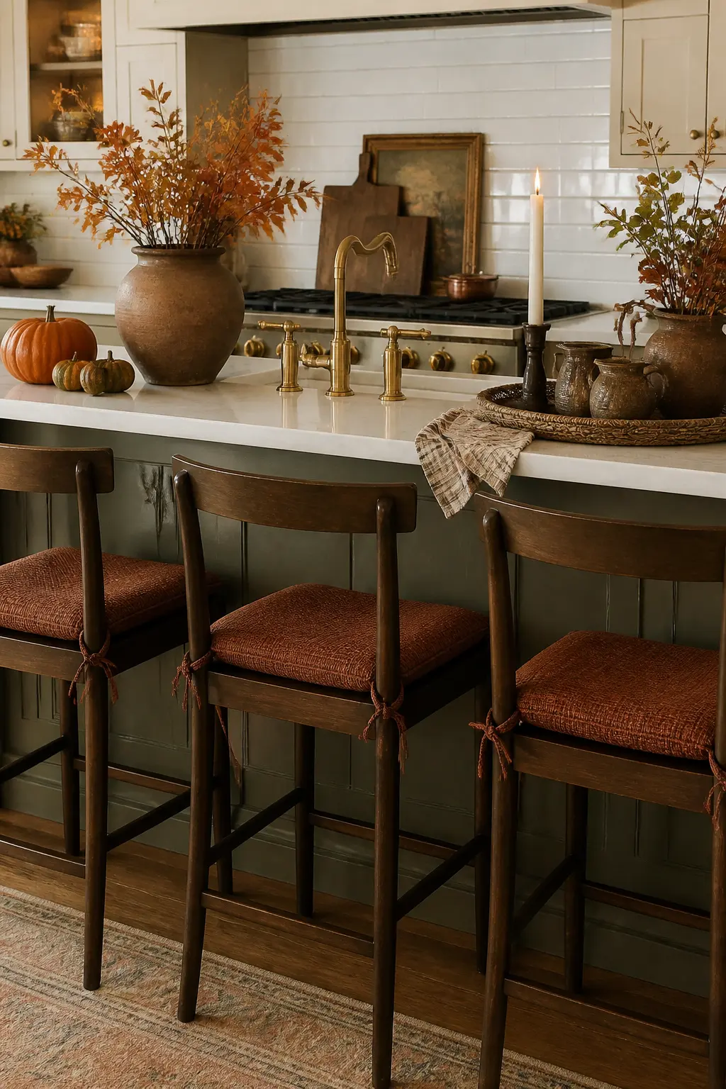 Warm-Toned Bar Stool Cushions Swapped In