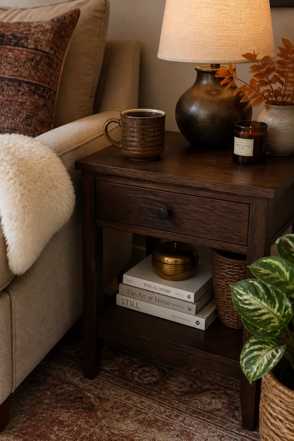 Add a Small Side Table in Dark Wood