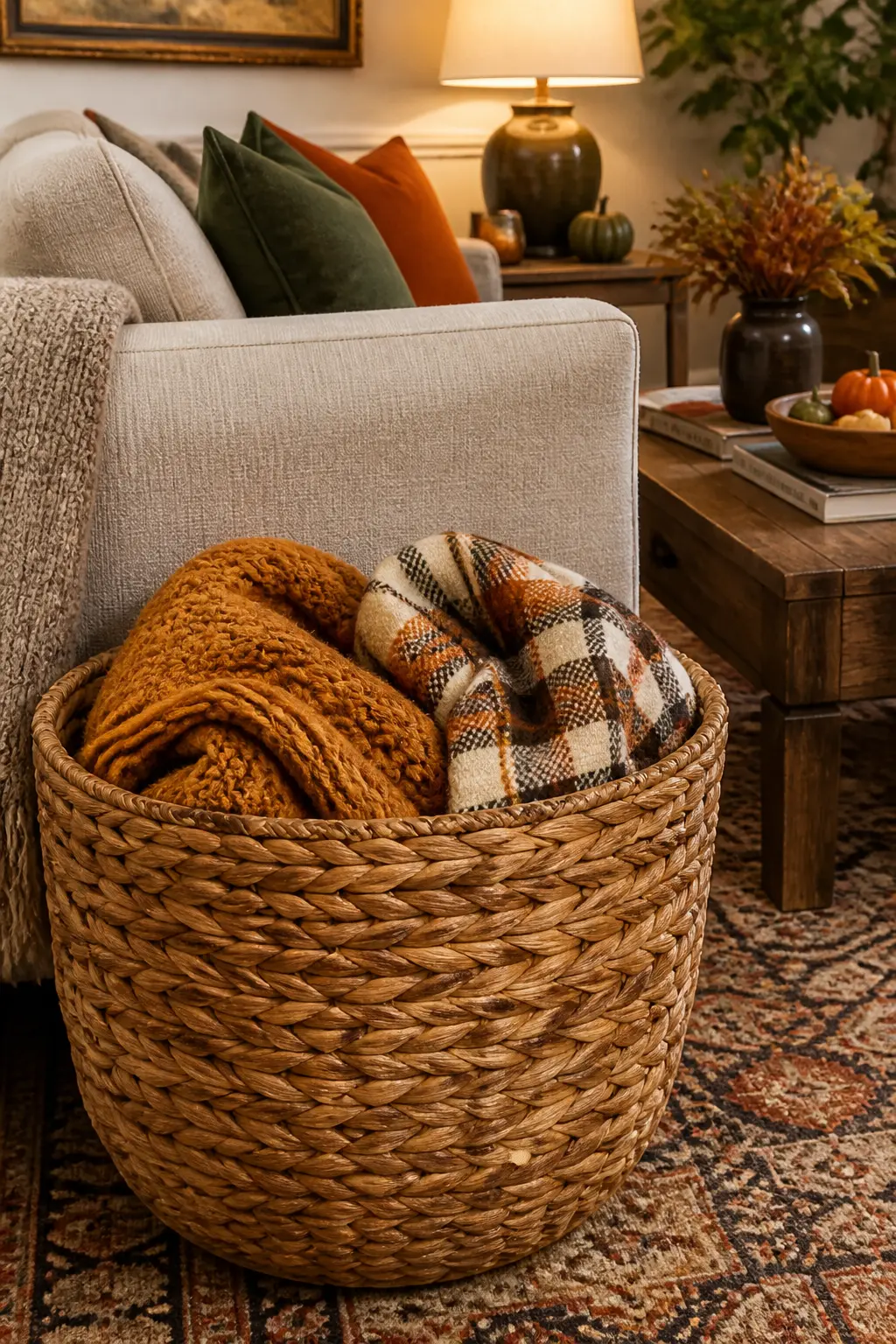 Bring in a Floor Basket for Blanket Storage