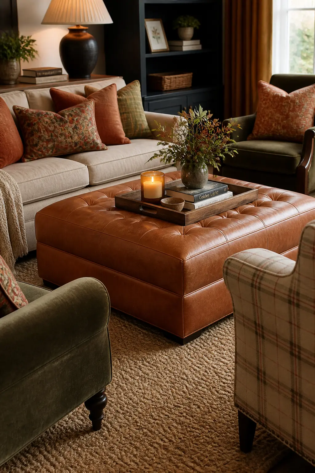 Bring in a Leather Ottoman as Extra Seating