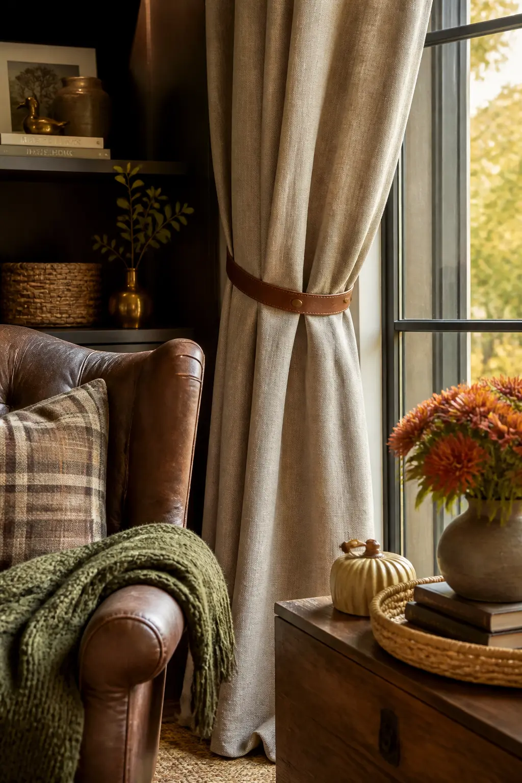 Change the Curtain Tiebacks to Leather Straps
