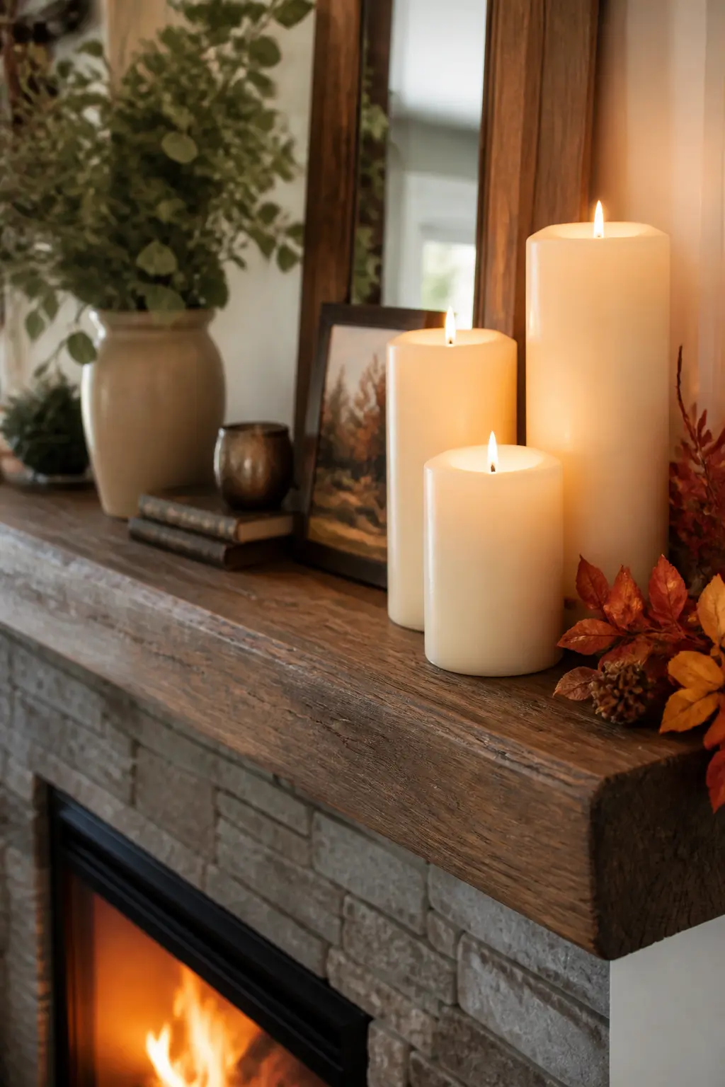 Cluster Three Candles at Different Heights on the Mantel