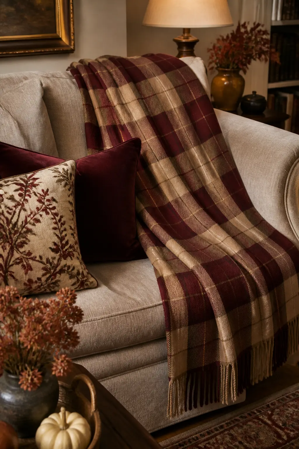Drape a Plaid Throw Across the Back of the Sofa
