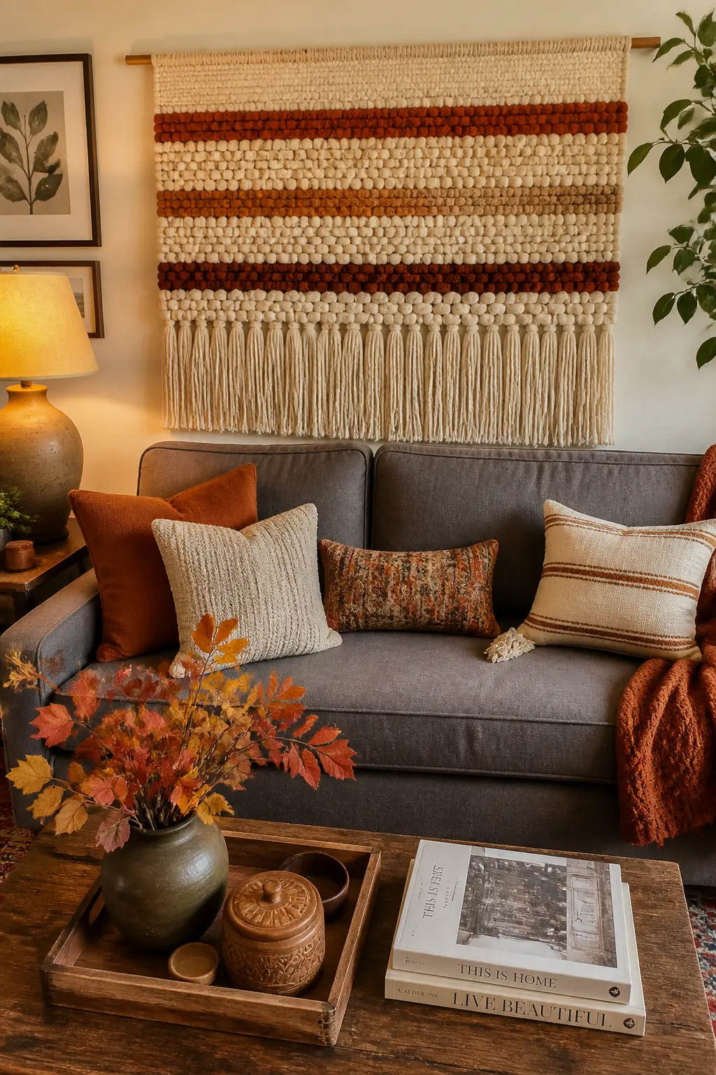 Hang a Woven Wall Piece Behind the Sofa