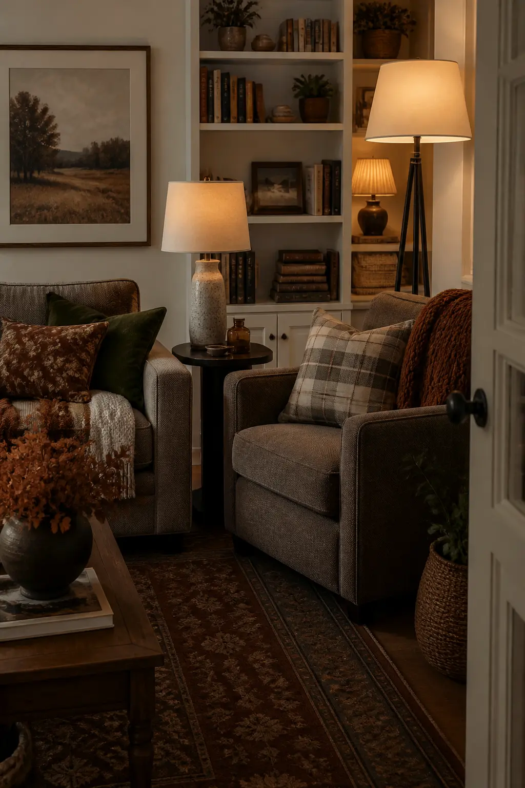 Lamps Positioned at Three Different Heights Across the Room