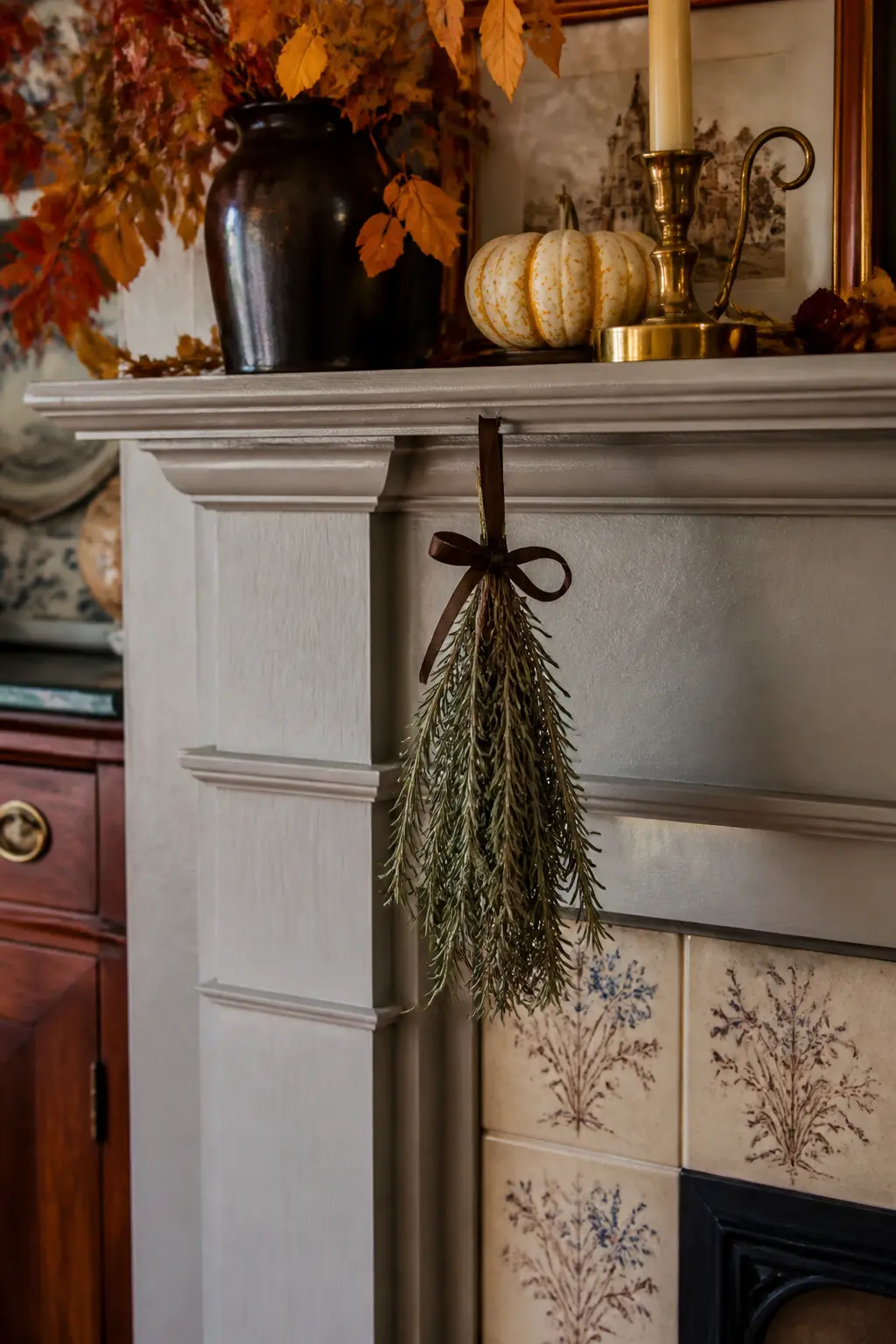 One Item Hanging Below the Mantel Line