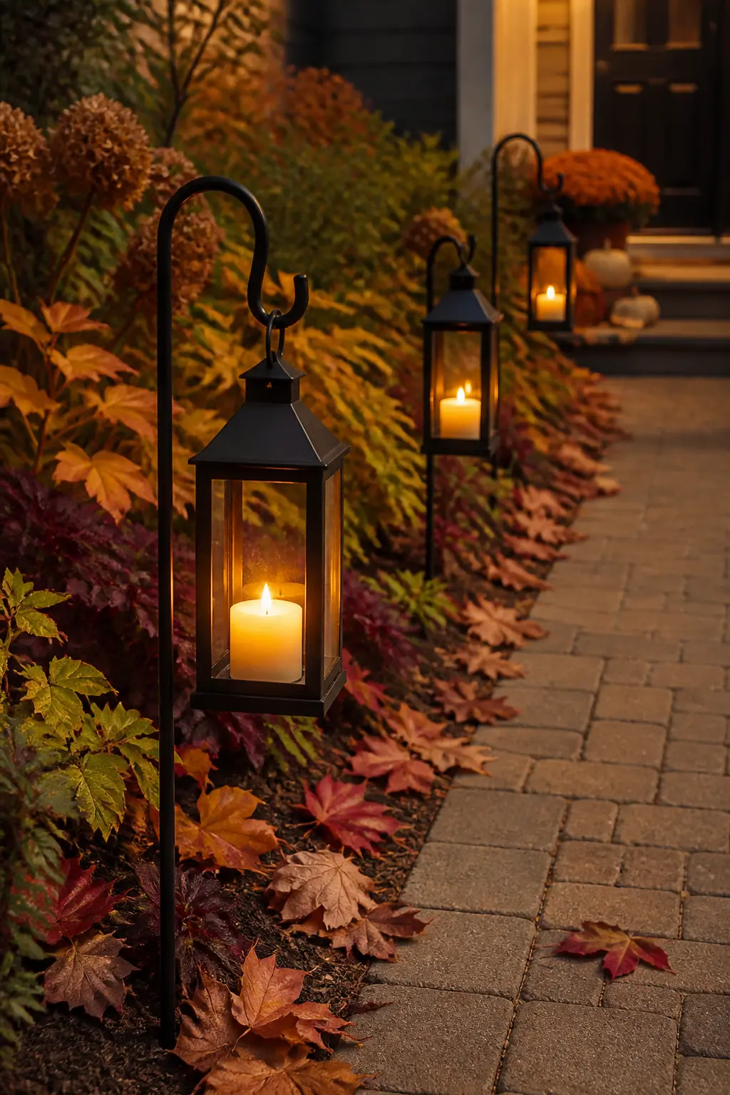 Lanterns Staked Along the Path at Intervals
