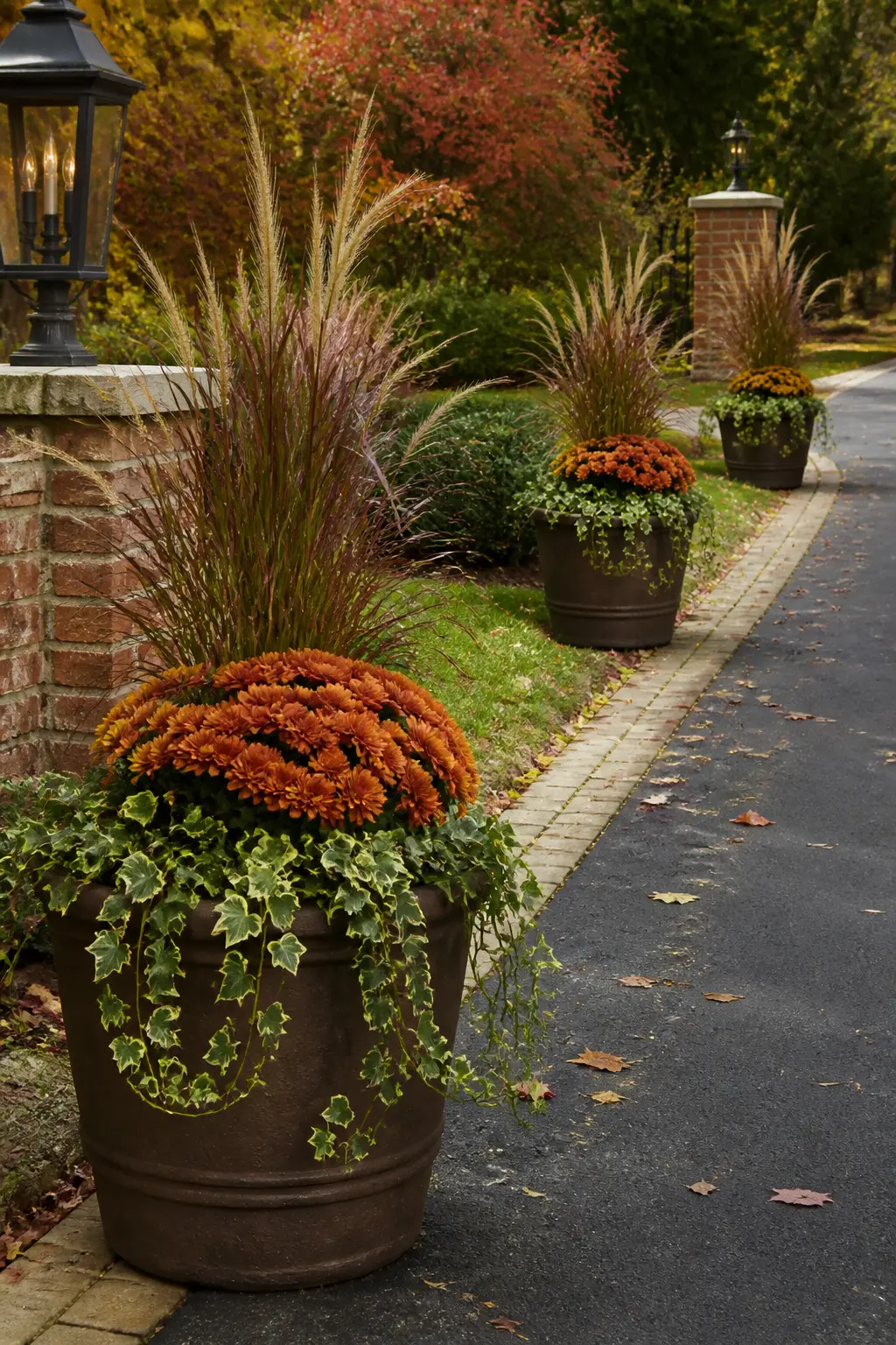Layered Planters Repeated at Three Points Along the Drive