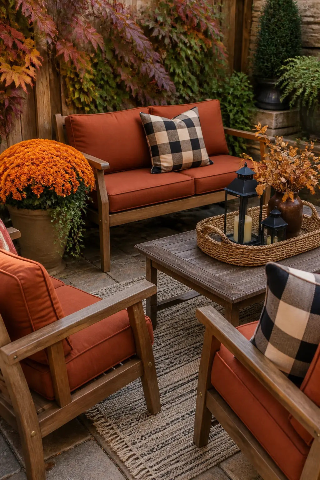 Outdoor Cushions Swapped to Rust and Check Covers