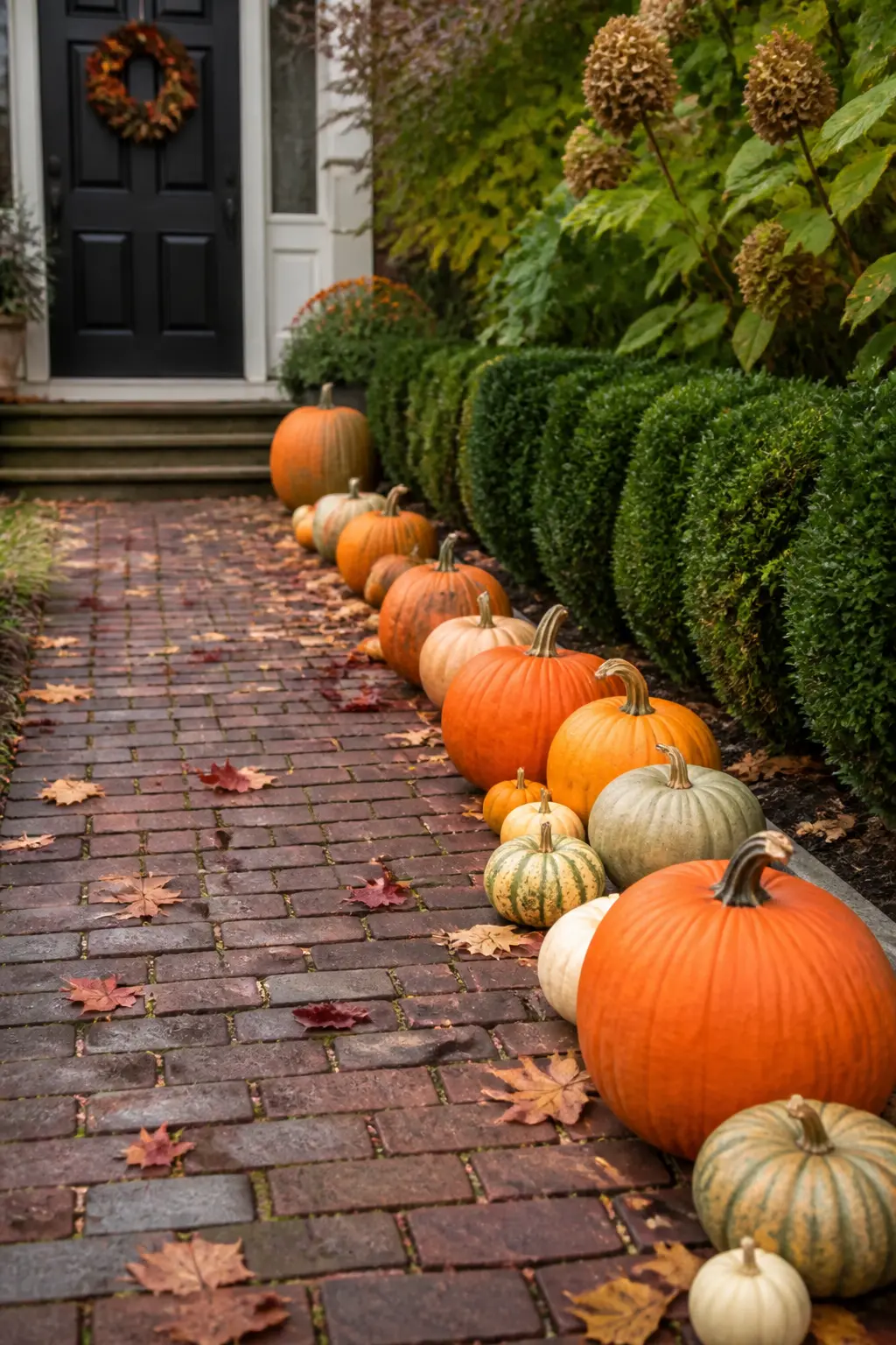 Pumpkin Row Lining the Walkway Edge