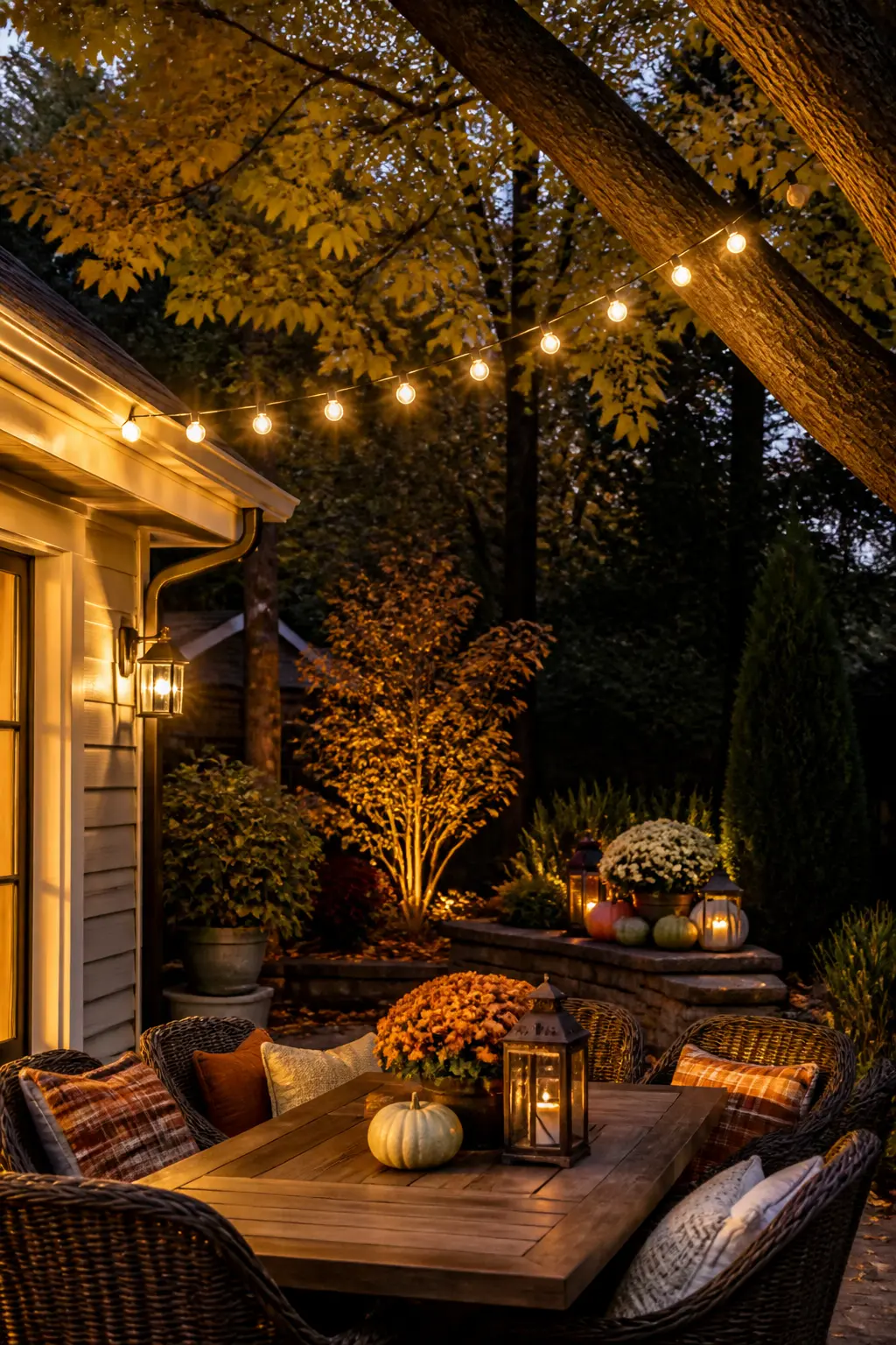String Lights Running from the House to a Tree