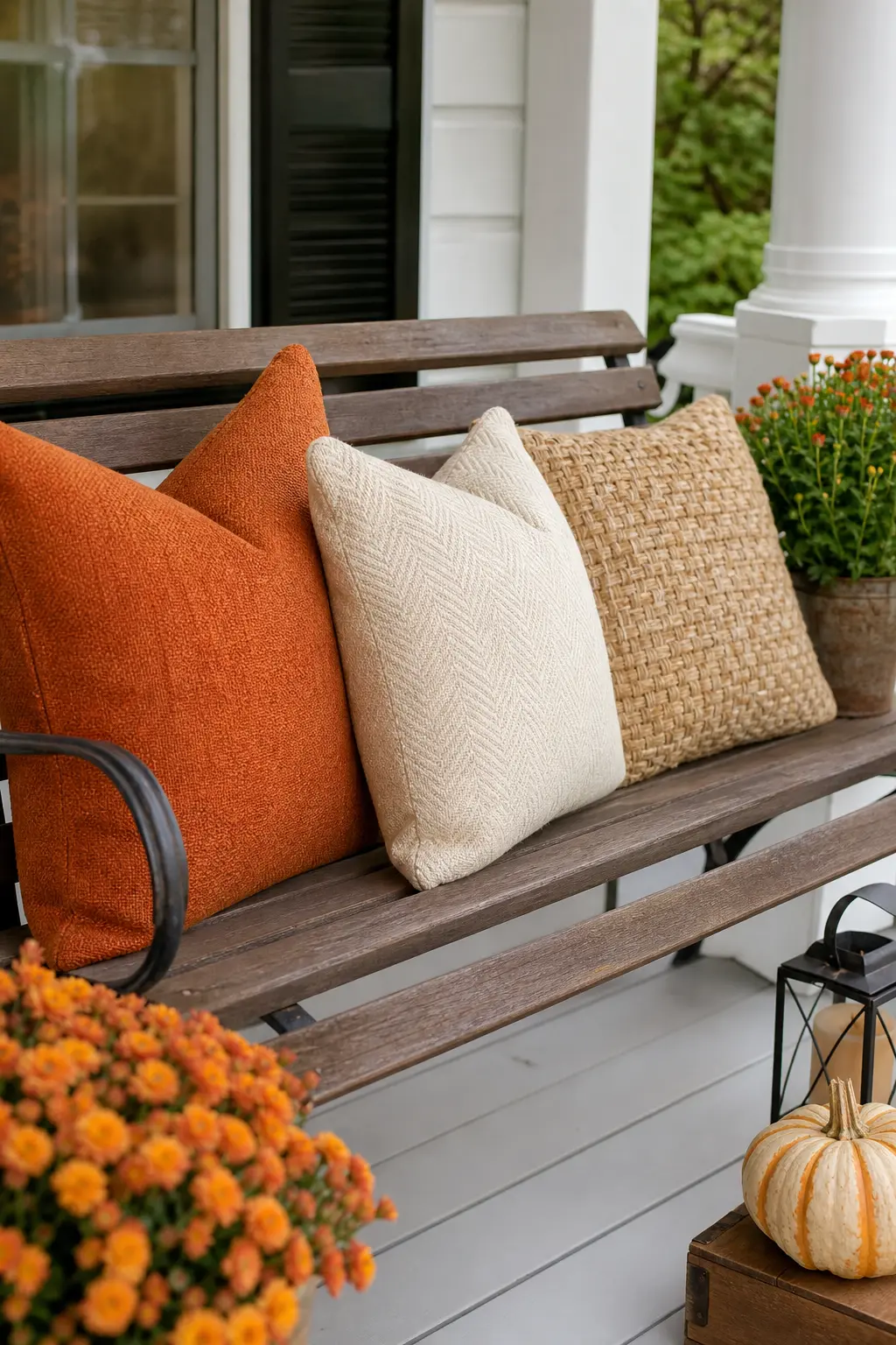 Bench Styled with Three Cushions Rather Than a Single Throw