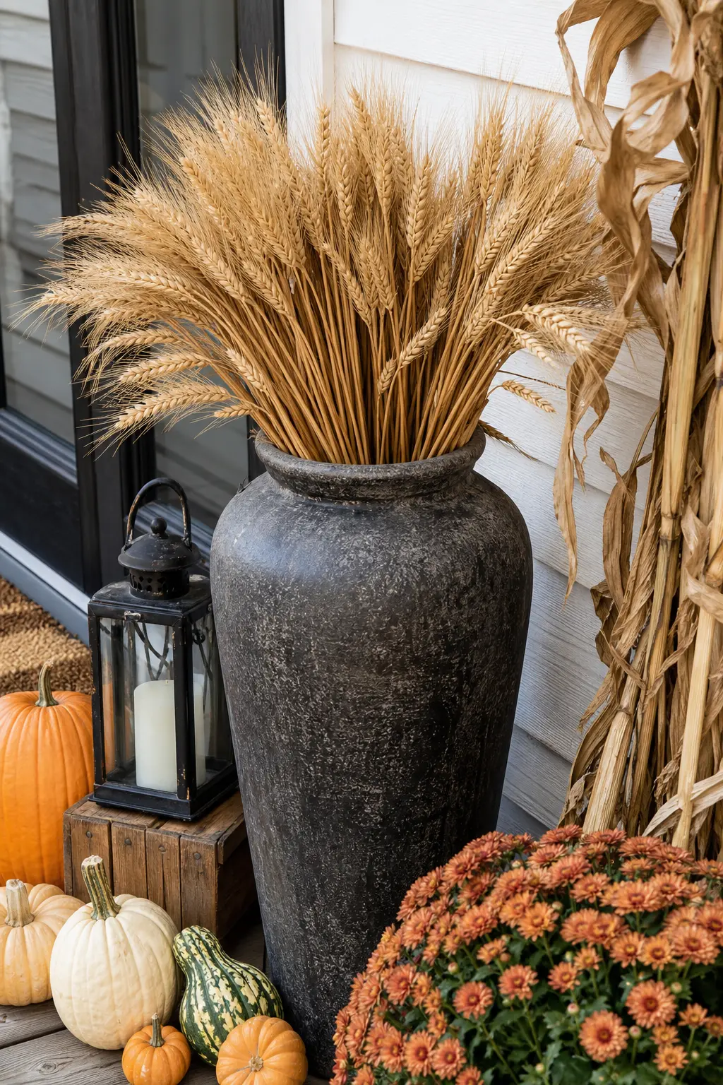 Dried Wheat Bundles in a Tall Floor Vase