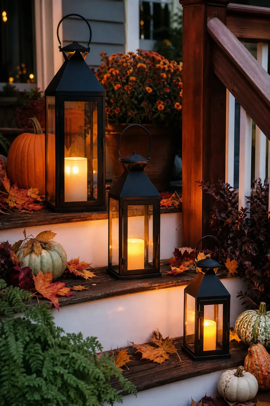 Lantern Trio on the Steps at Staggered Heights
