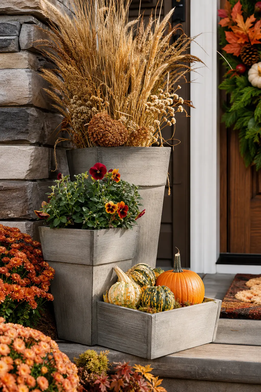 Layered Planter Built in Three Heights at the Top Step