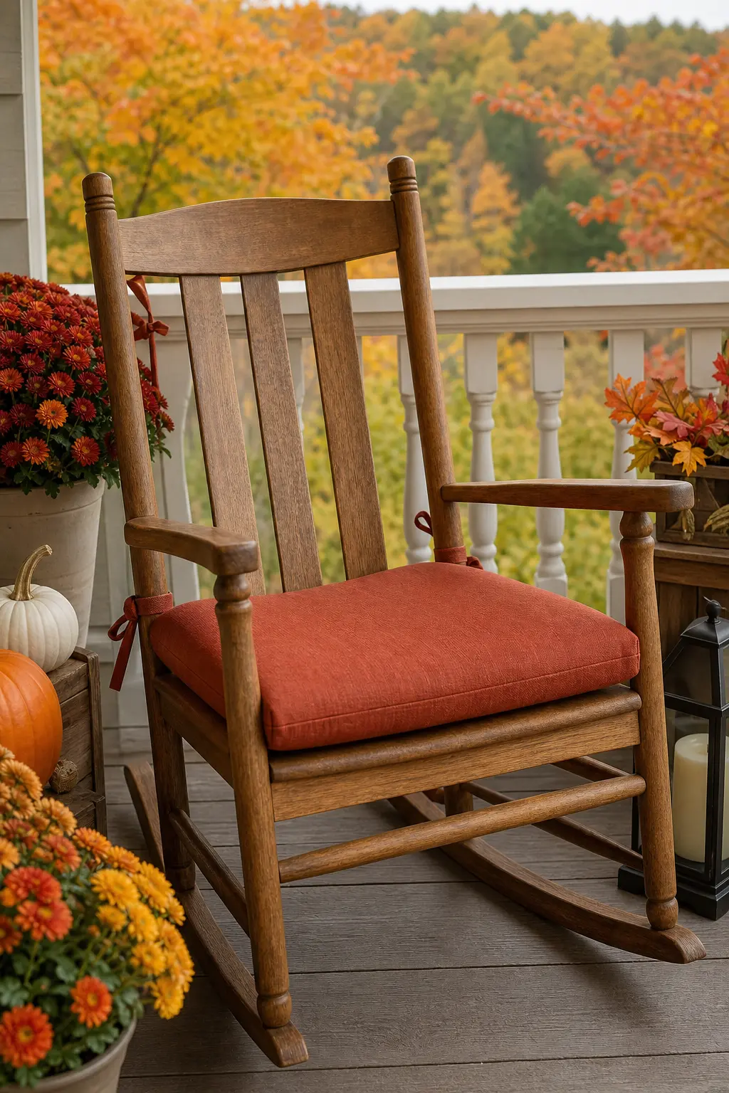 Rocking Chair with a Rust-Colored Cushion