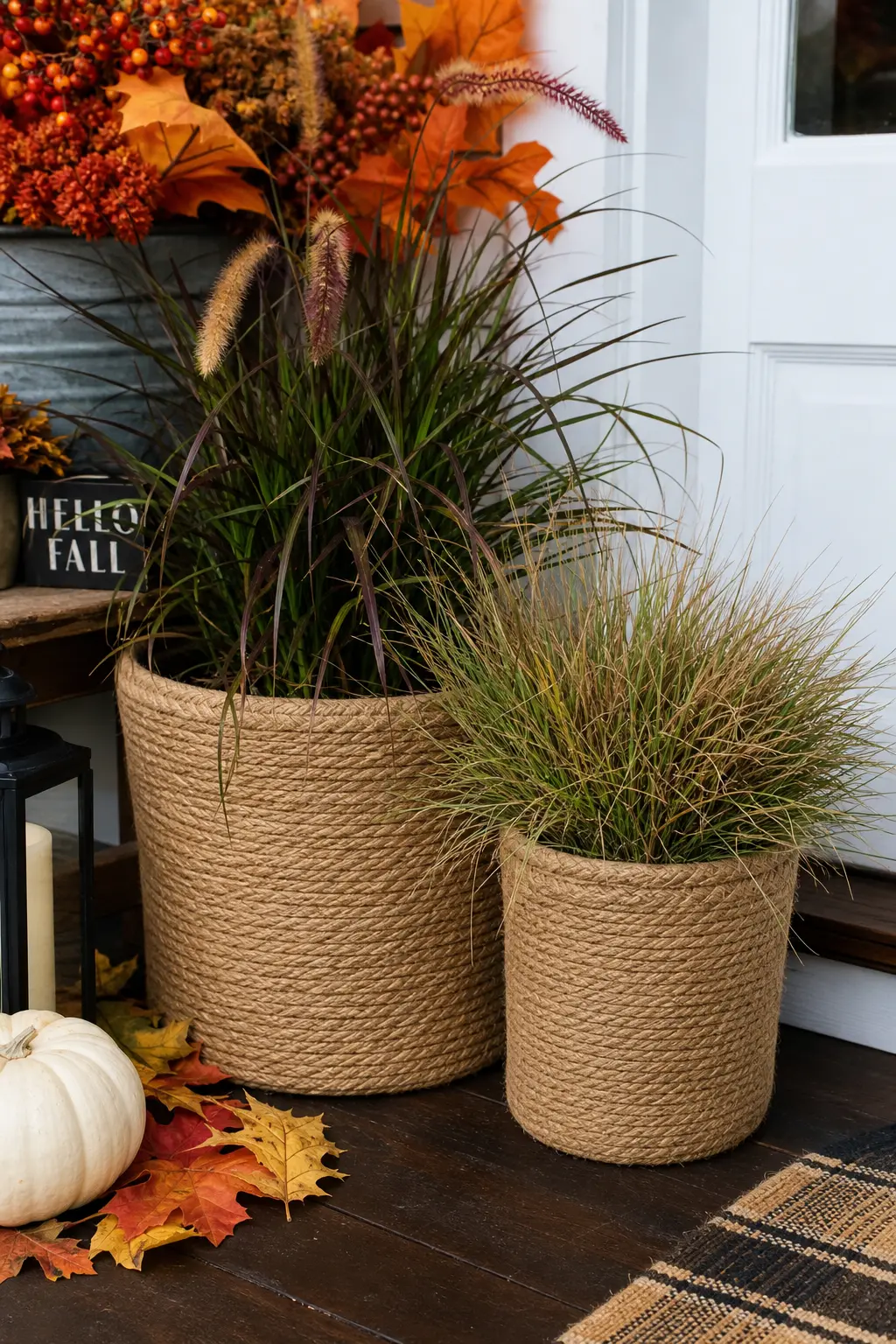 Rope-Wrapped Planters in Place of Plastic Pots