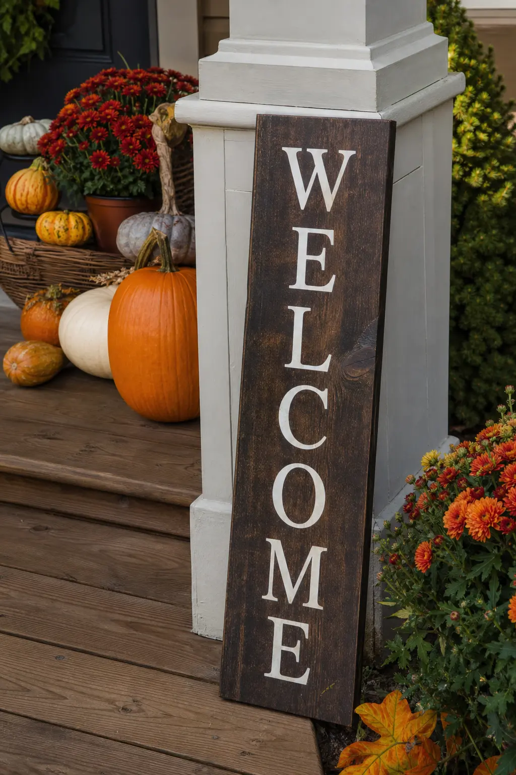 Wooden Welcome Sign Leaned Against the Post