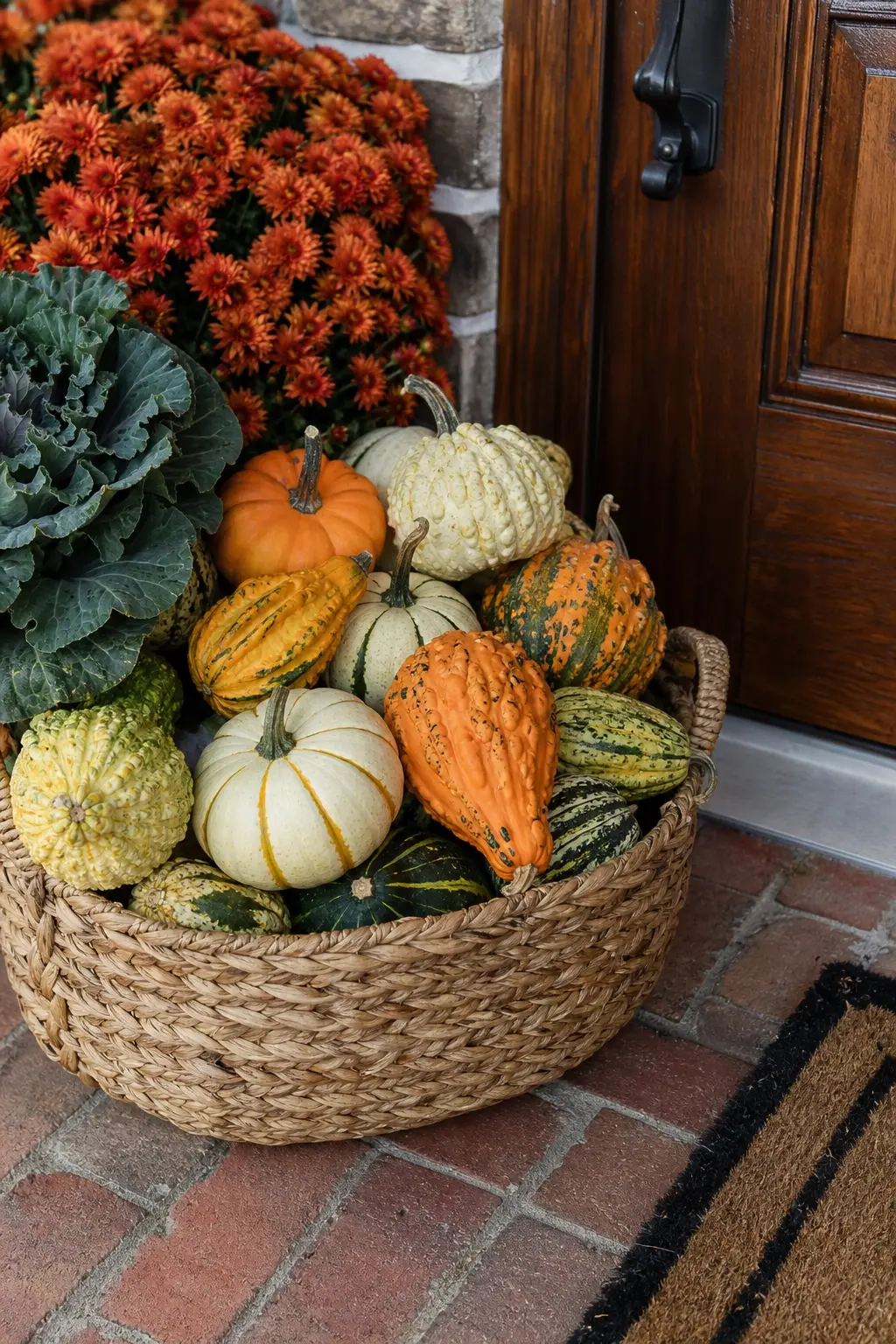 Woven Basket of Gourds Set Beside the Door