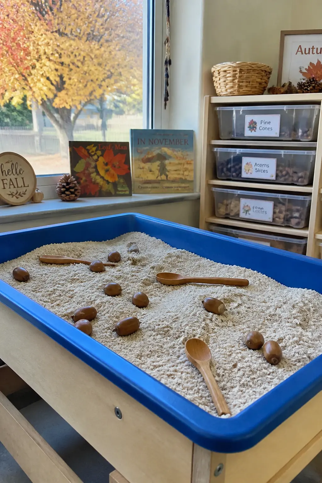 Sand and Acorn Sensory Tray