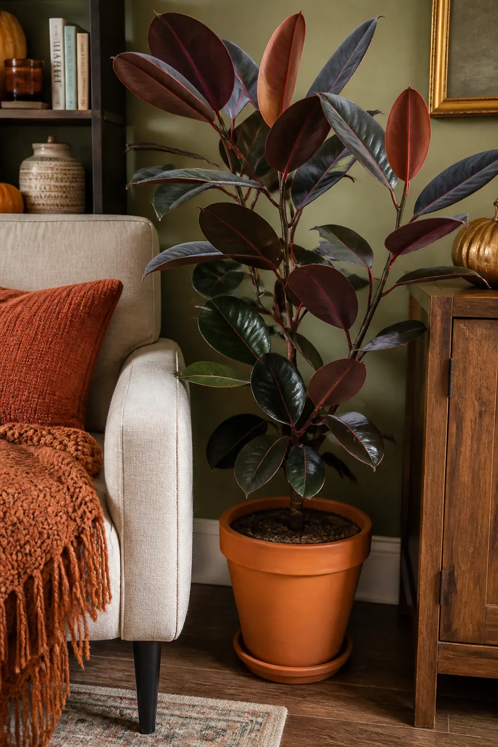 Add a Floor Plant With Autumn-Toned Foliage