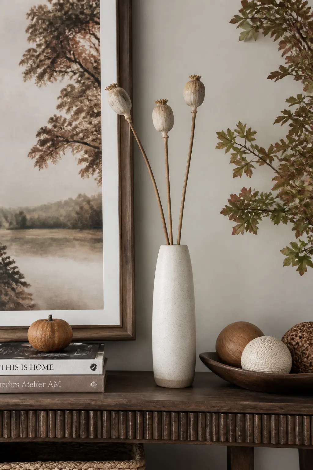Group Three Dried Stems in a Single Tall Vessel