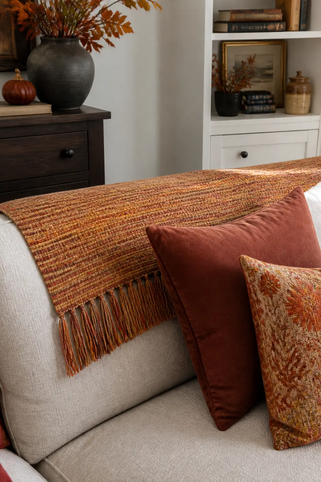 Layer a Runner Along the Sofa Back
