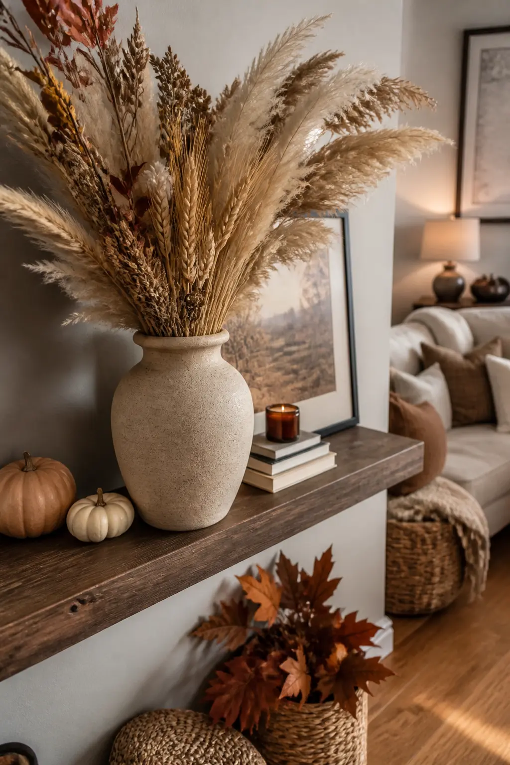 One Dried Arrangement Placed at Eye Level Rather Than on the Floor