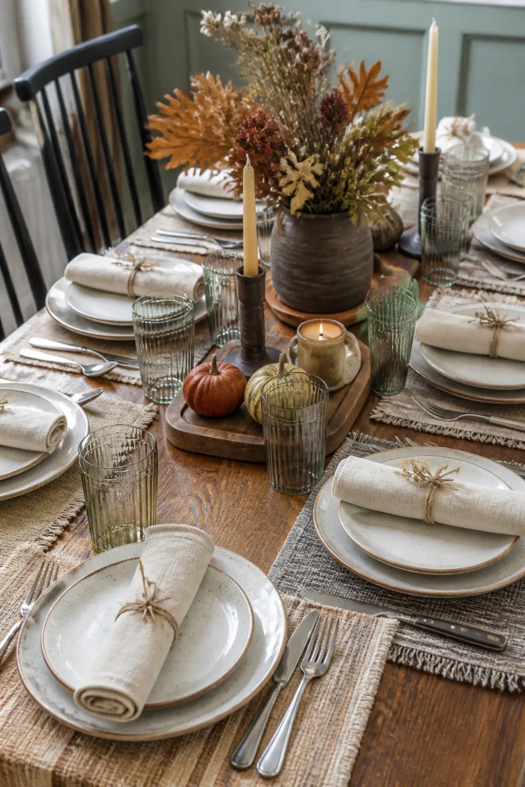 Cloth Napkins Tied with Twine and a Dried Sprig