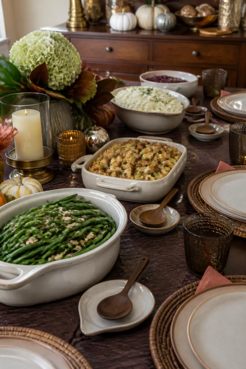 Serving Spoons Rested on Small Dishes as Part of the Look