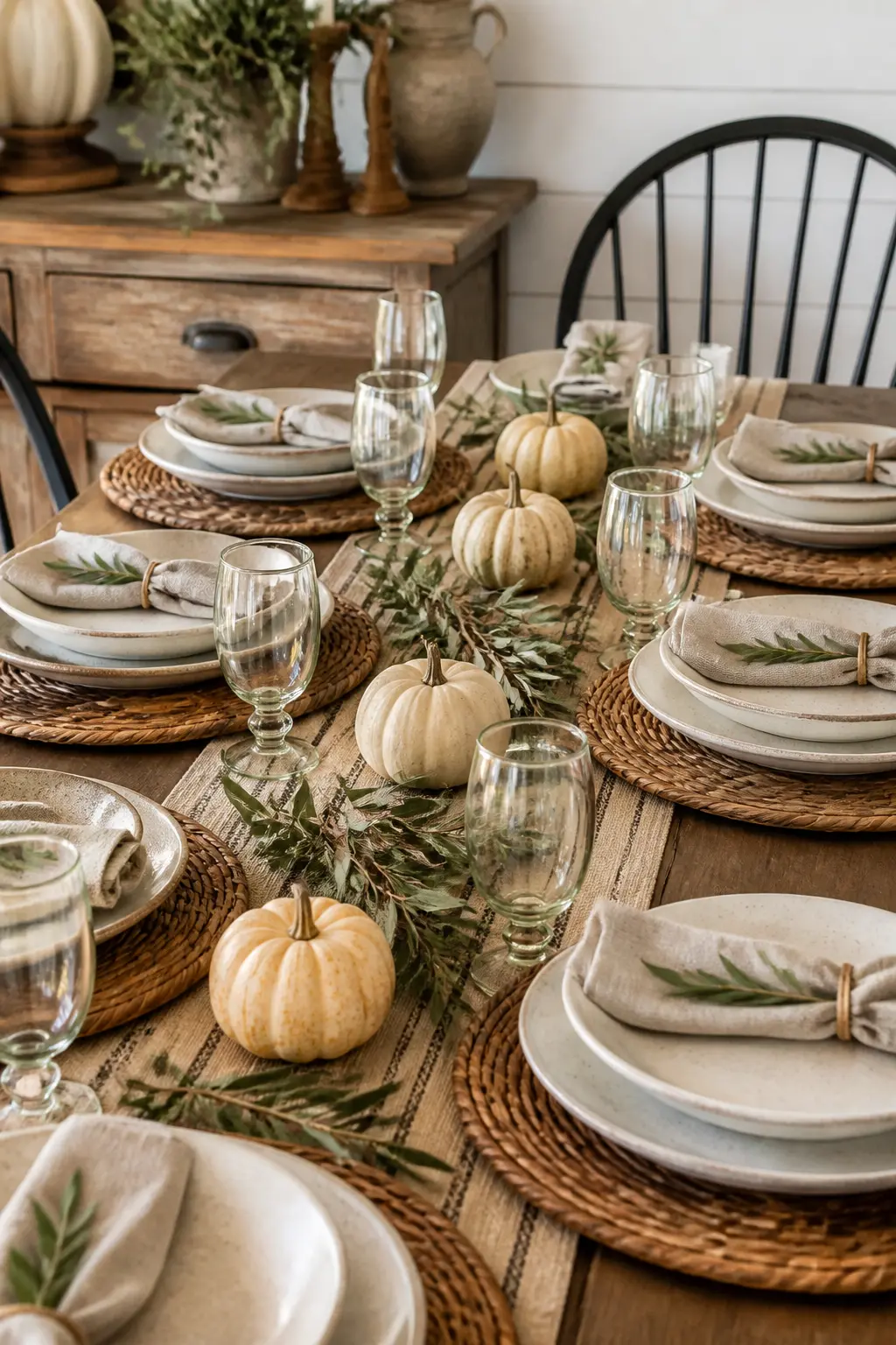 Small Pumpkins Spaced Between Place Settings