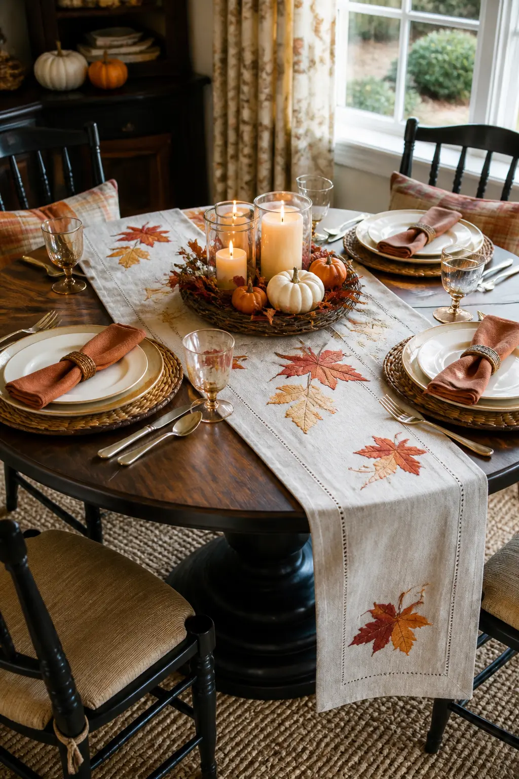 Table Runner Laid Diagonally Across a Round Table
