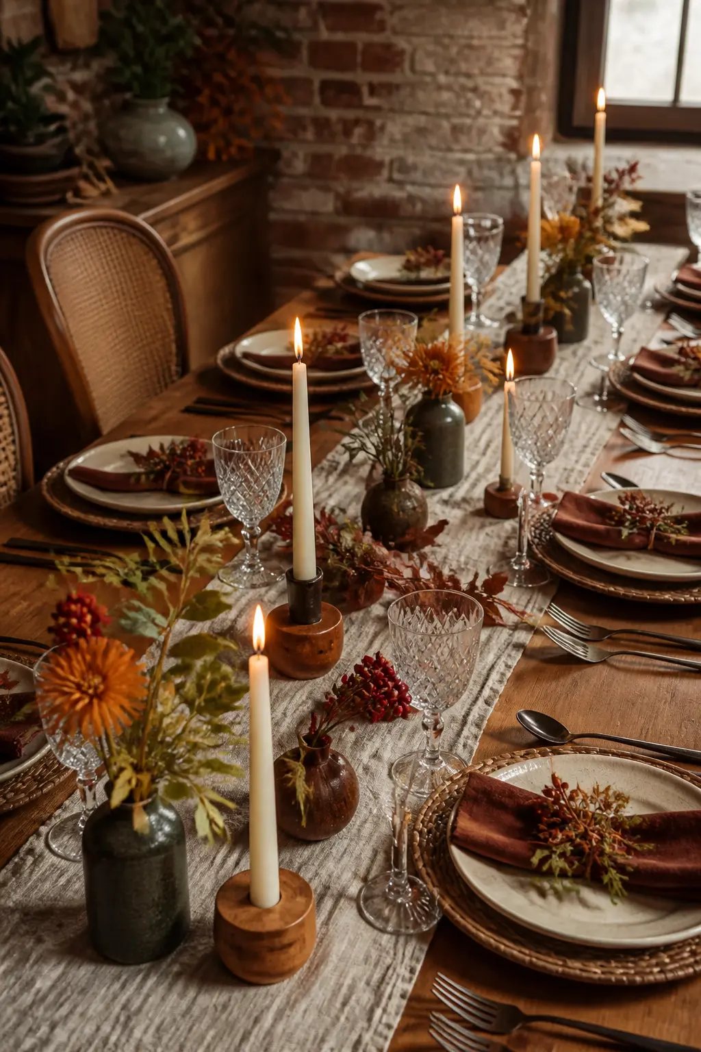 Taper Candles in Low Wooden Holders