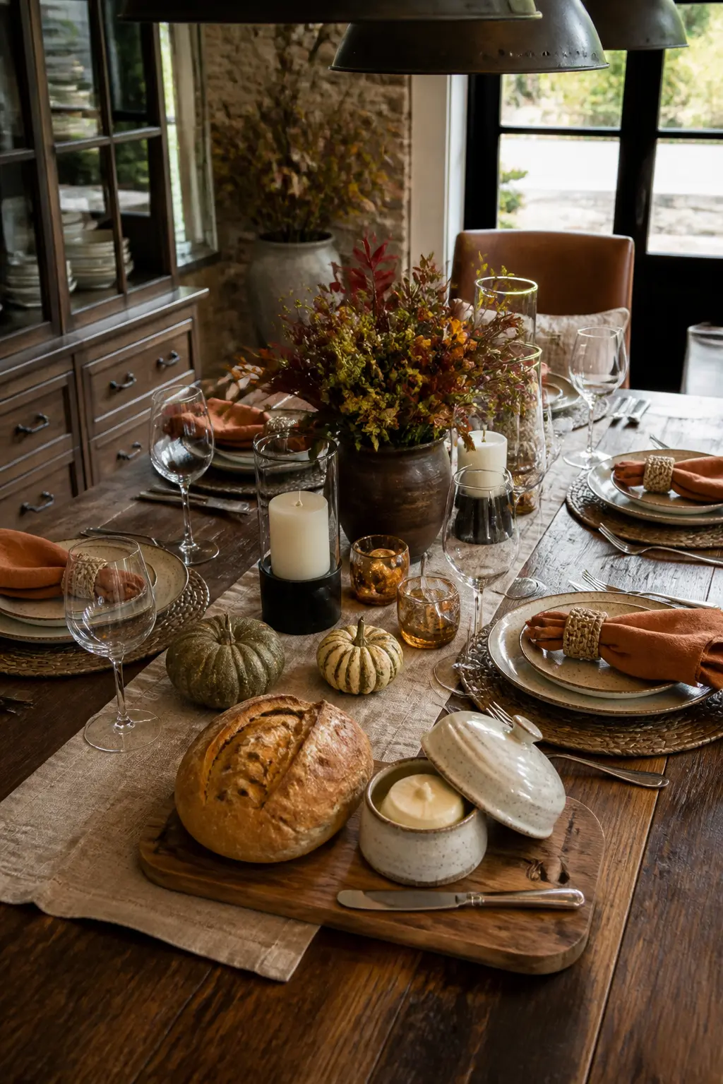 Wooden Bread Board at One End Holding Rolls