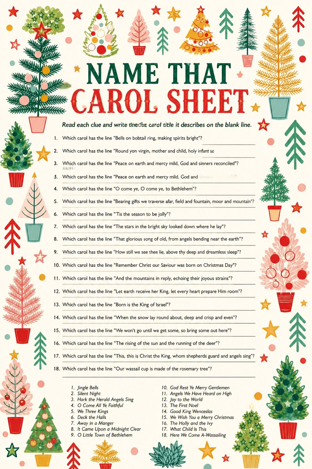 Name That Carol Sheet printable