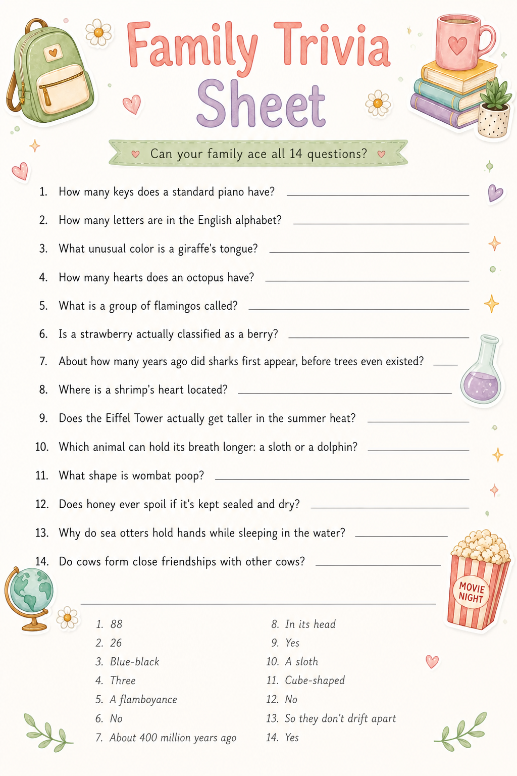 Family Trivia Sheet printable