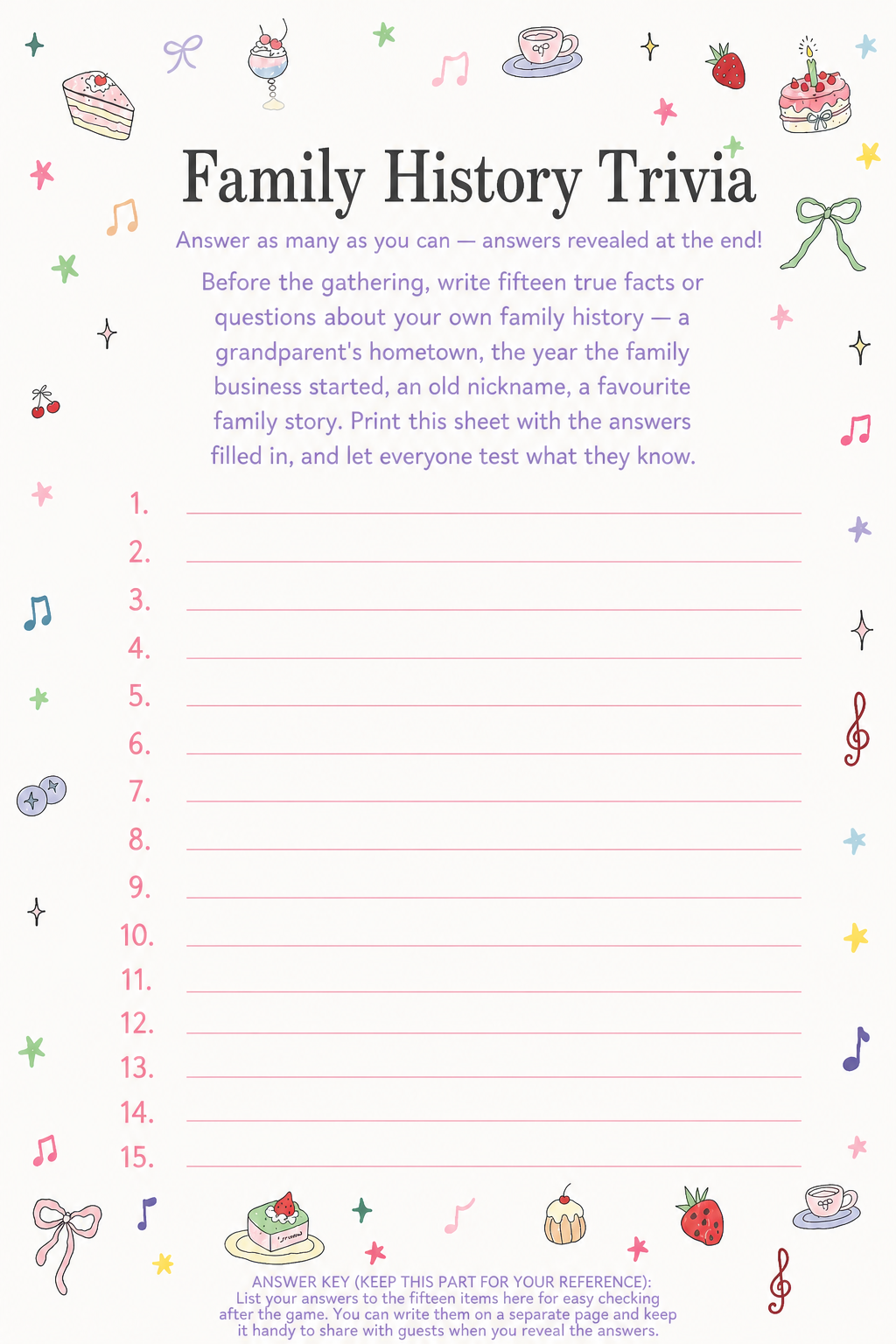 Family History Trivia printable