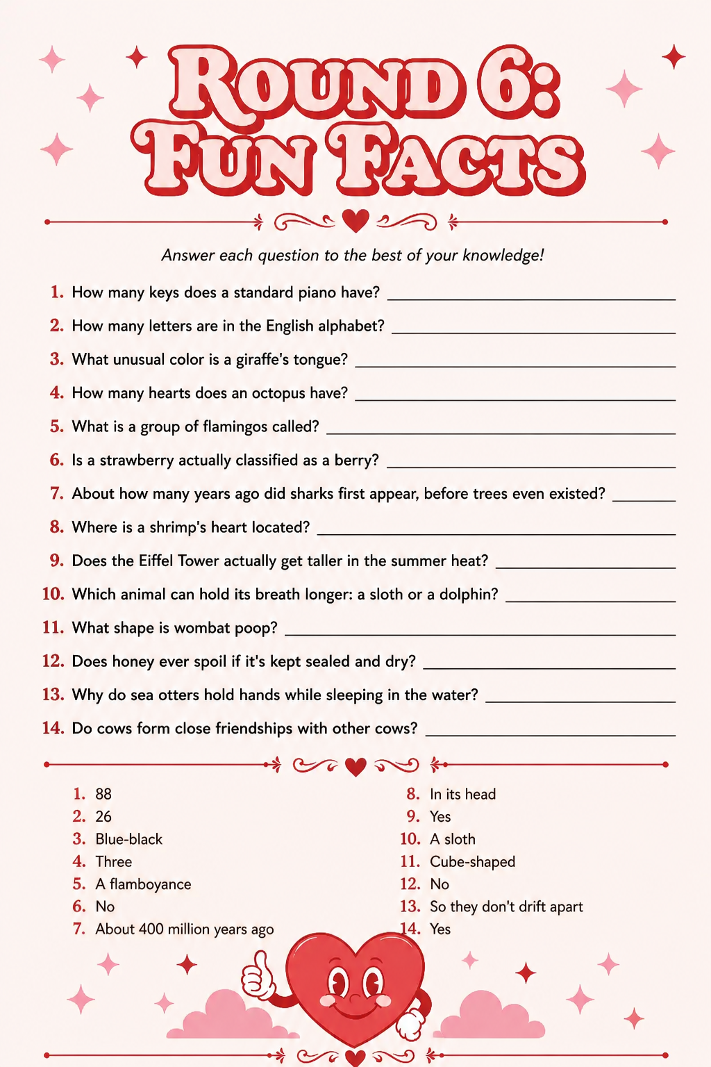 Fun Facts — Answer Key printable