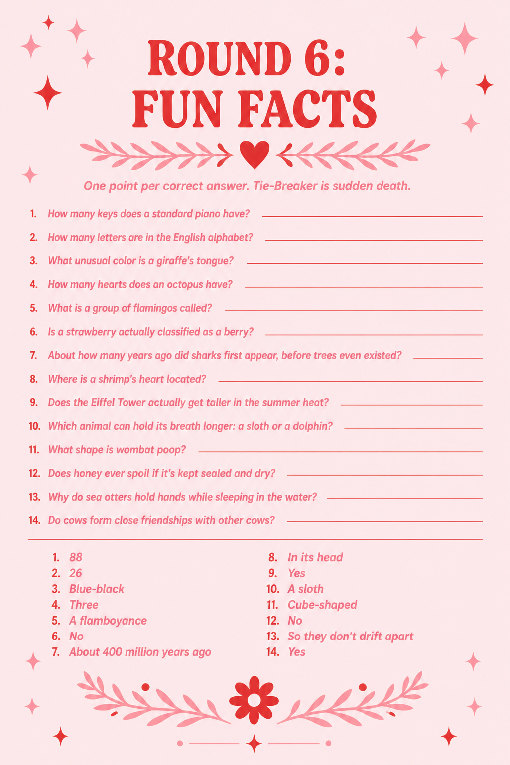 Family Quiz Night Scorecard printable