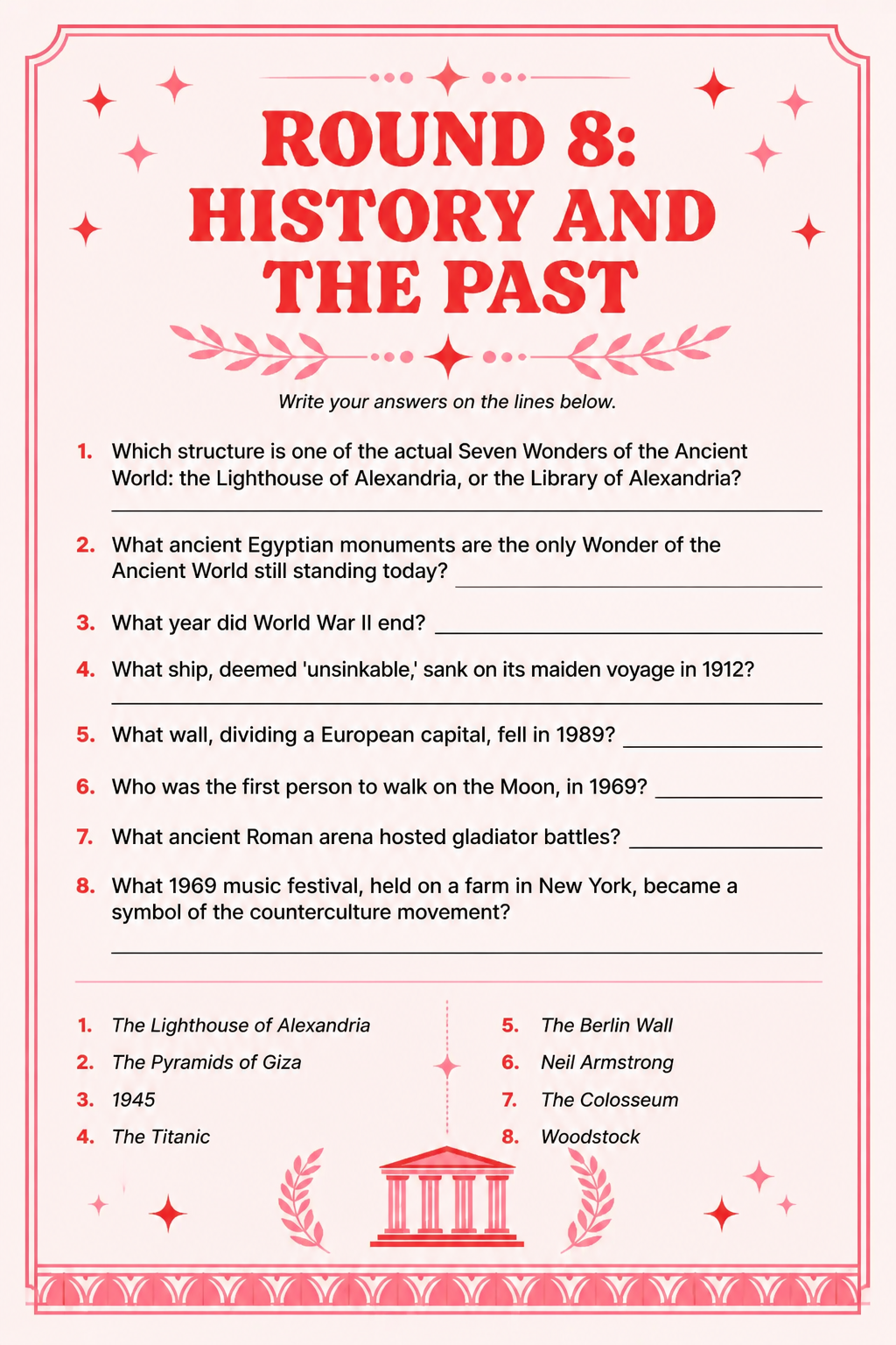 Round 8 Answer Key printable