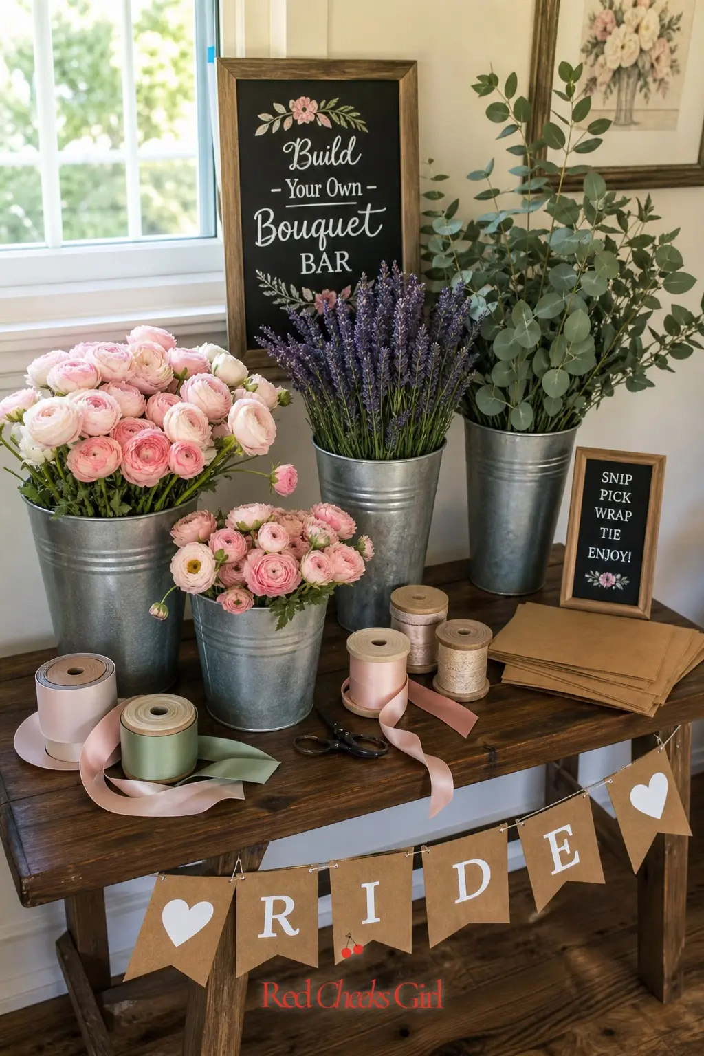 Build-Your-Own Bouquet Bar — A bouquet bar lets guests build their own mini bouquets with farm-fresh flowers, which doubles as an activity and a favor at the