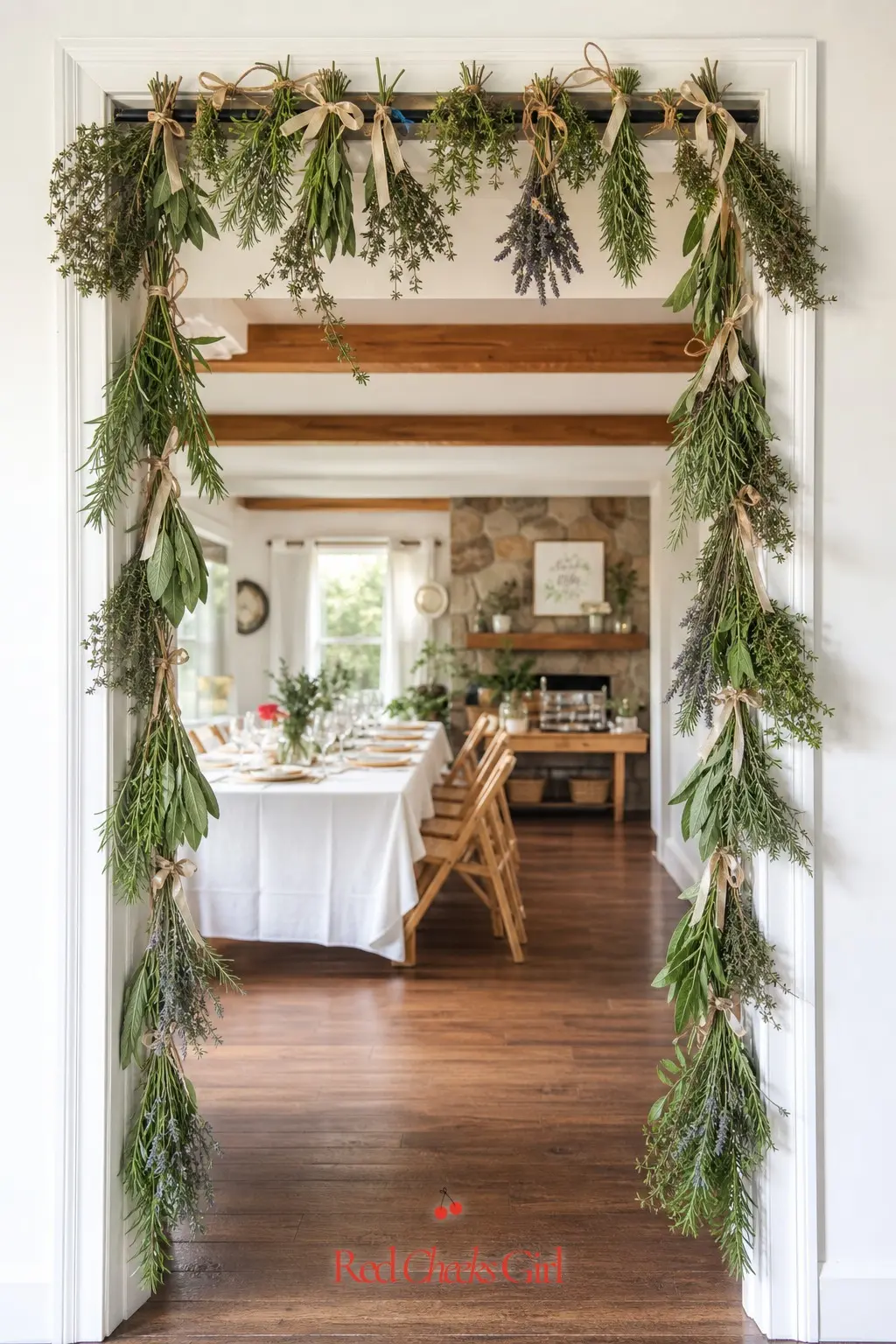 Hanging Herb and Twine Garland Doorway — A doorway garland made from fresh rosemary, thyme and sage smells as good as it looks, which most decor cannot claim.
