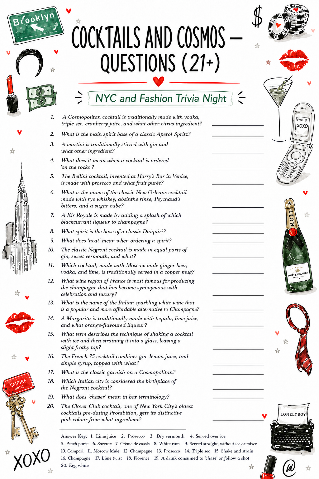 Cocktails and Cosmos Questions printable
