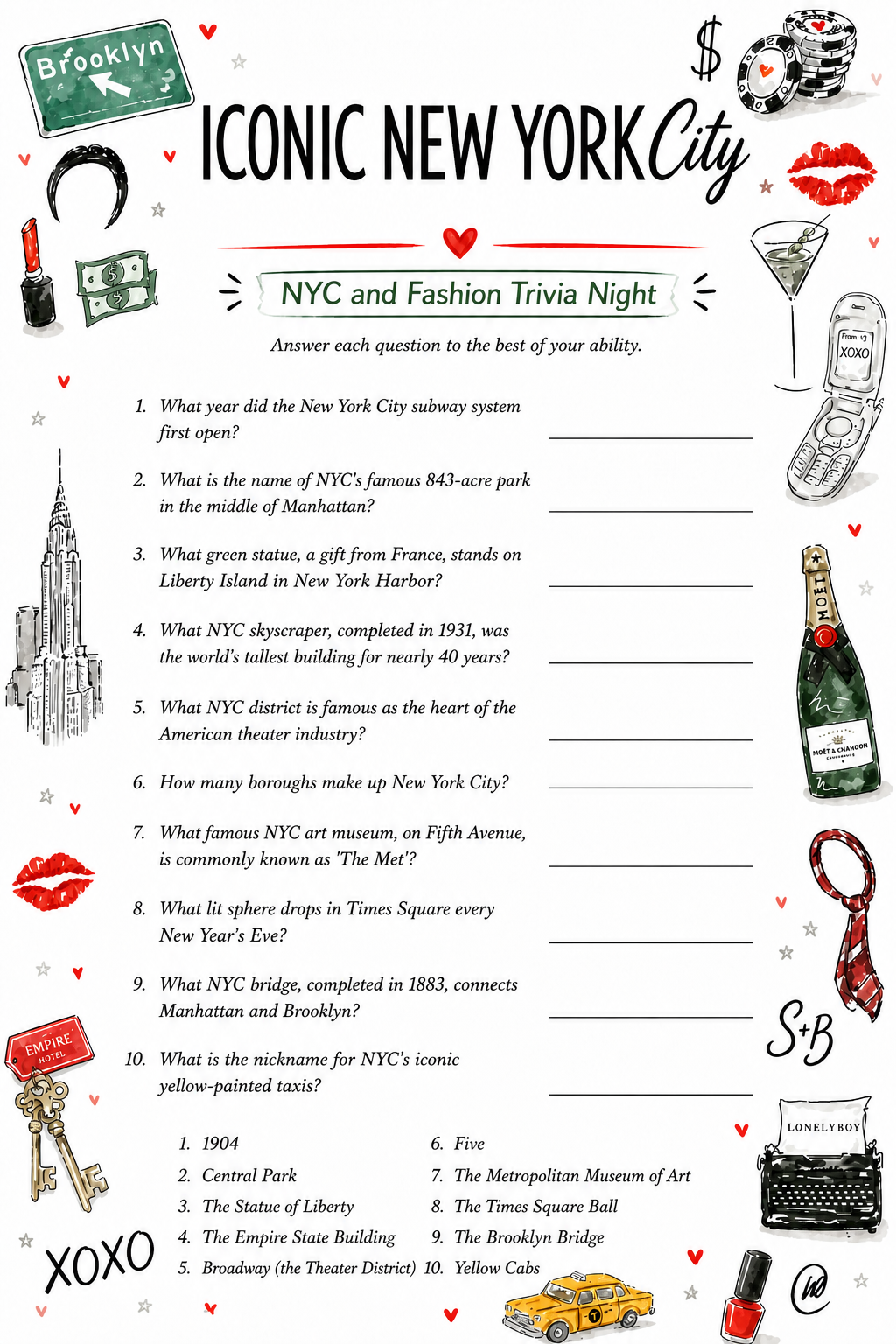 Iconic New York City Questions printable