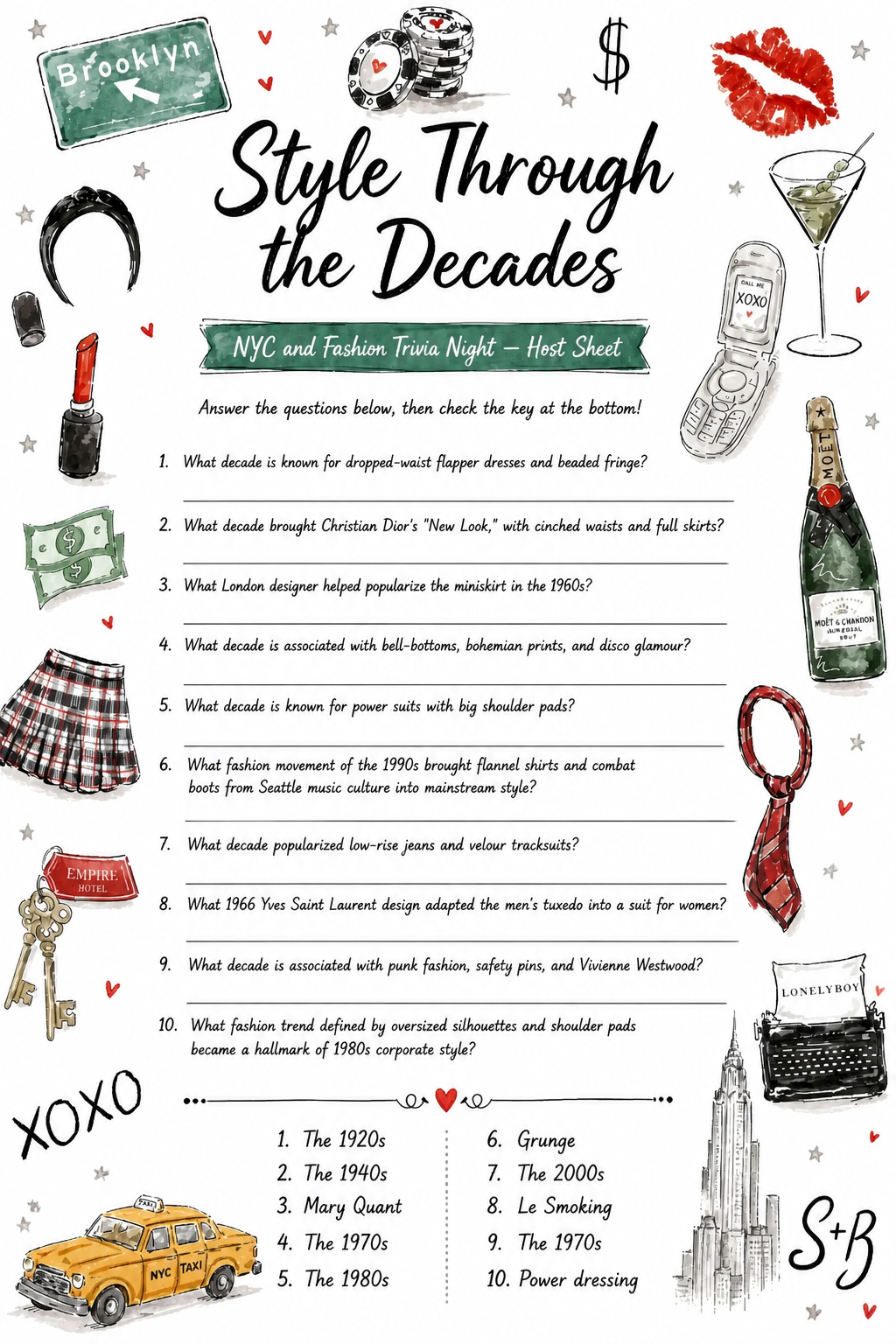 Style Through the Decades Answer Key printable