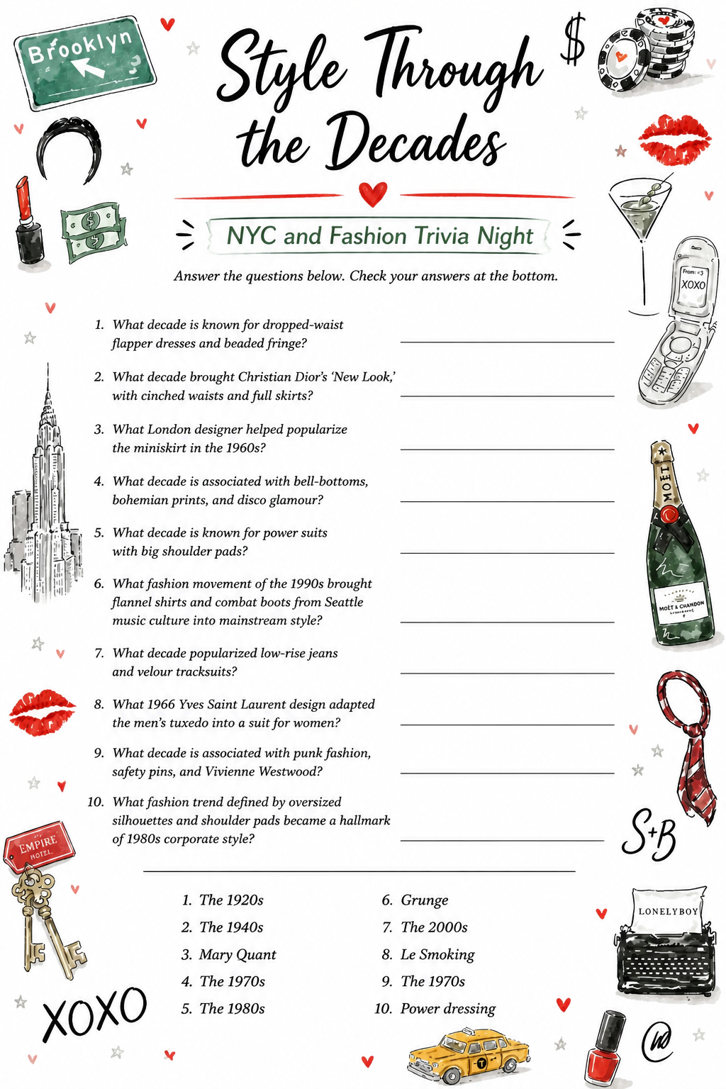Style Through the Decades Questions printable