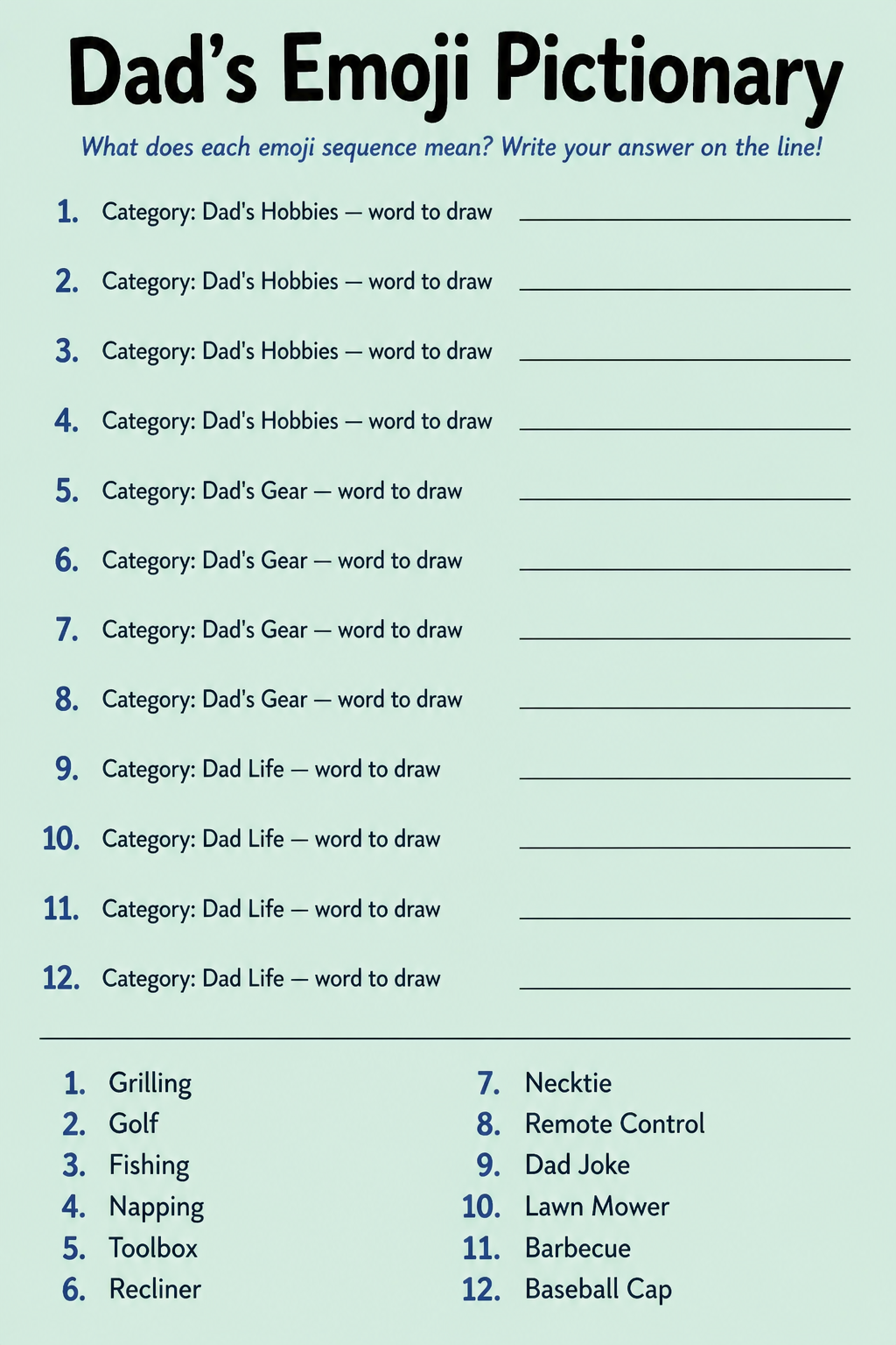 Dad's Emoji Pictionary printable