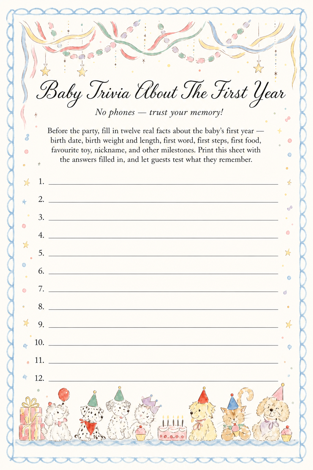 Baby Trivia About the First Year printable
